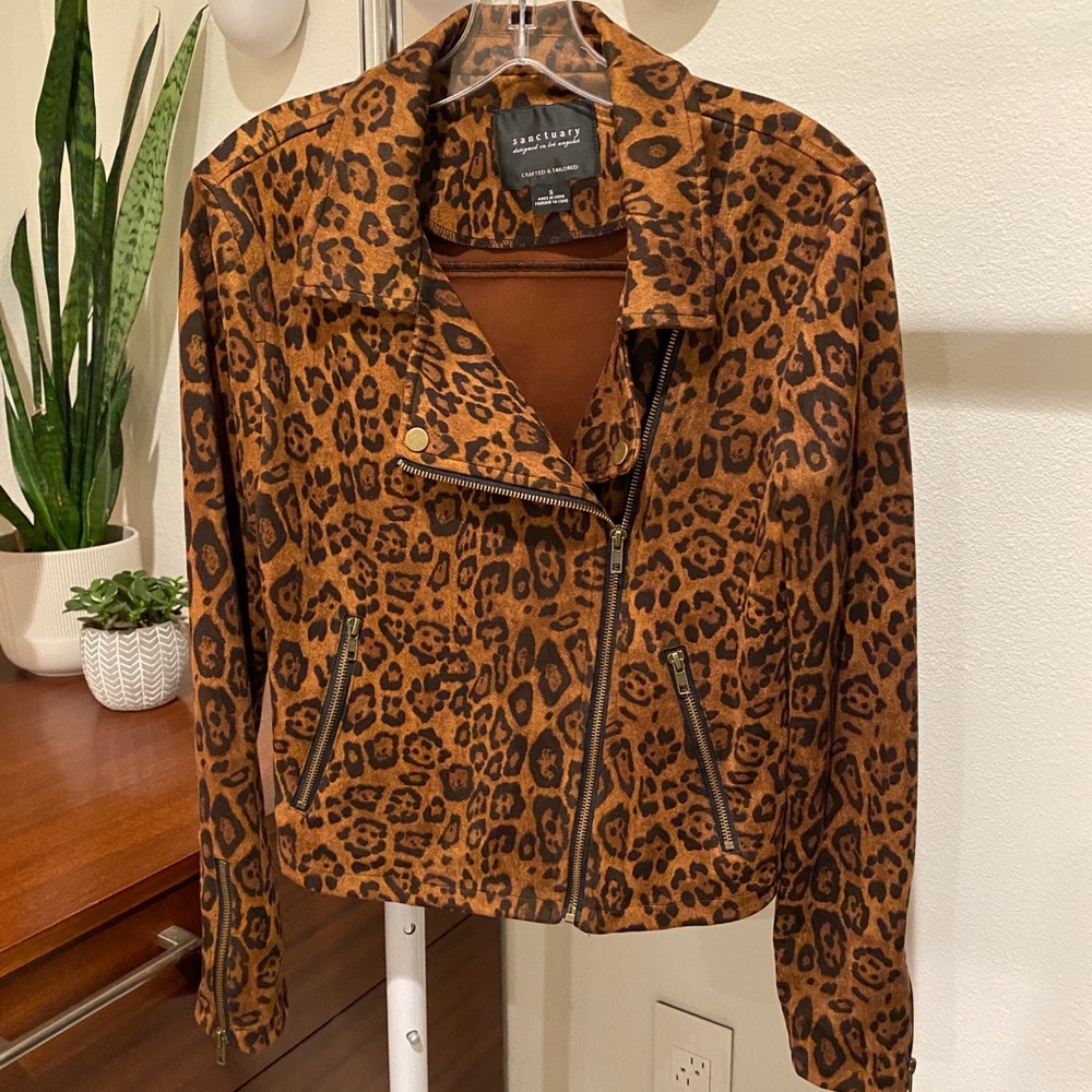 Sanctuary moto zip jacket leopard print